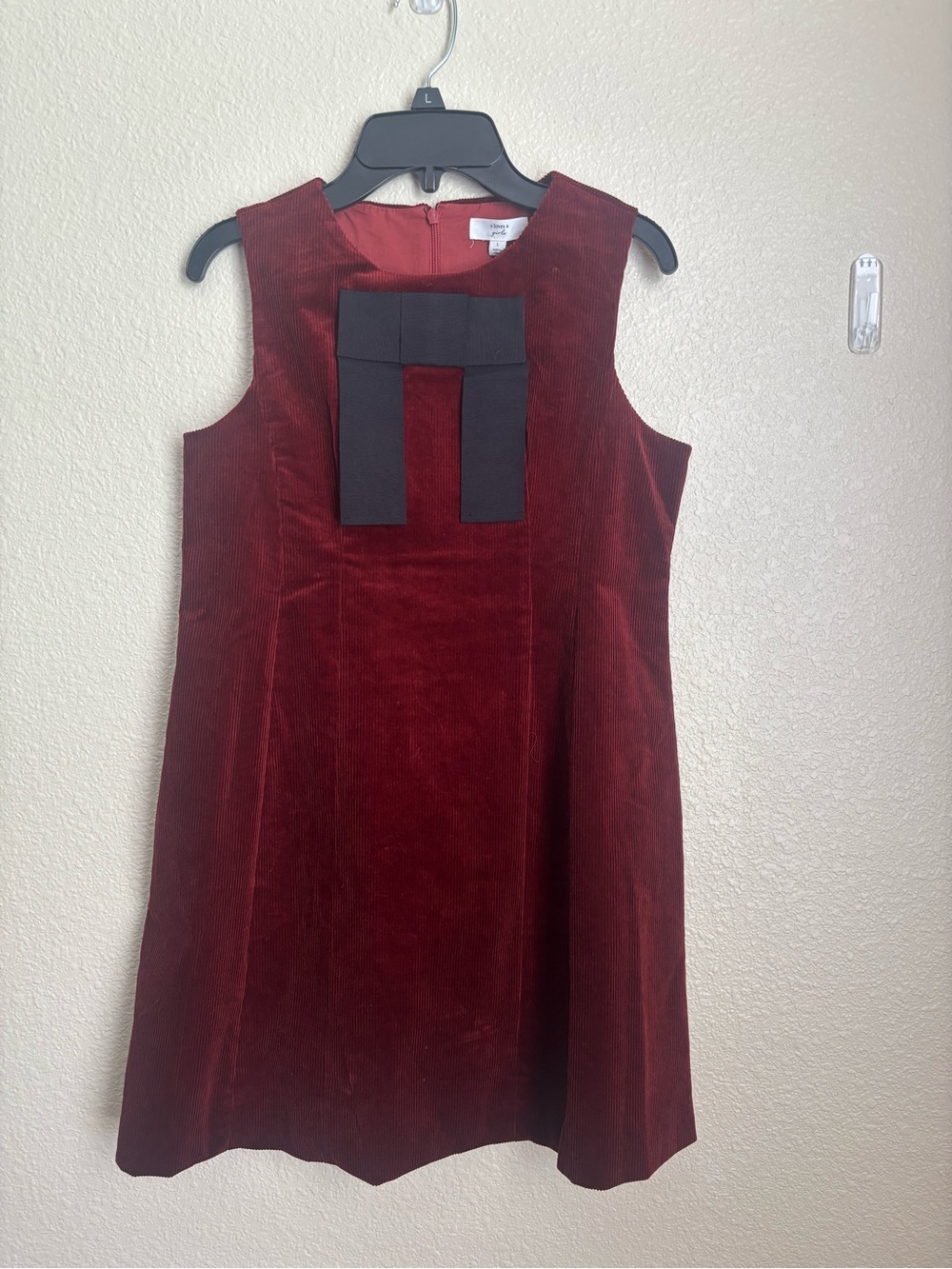 Girls' Wine corduroy  Sleeveless Dress with Black Bow accent- NWT